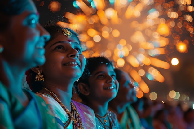 Side view people celebrating tamil new year