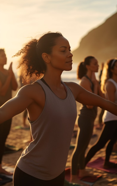 Foto gratuita vista laterale di persone che fanno yoga insieme