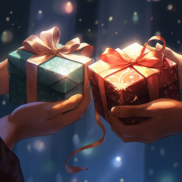 side view people sharing gifts