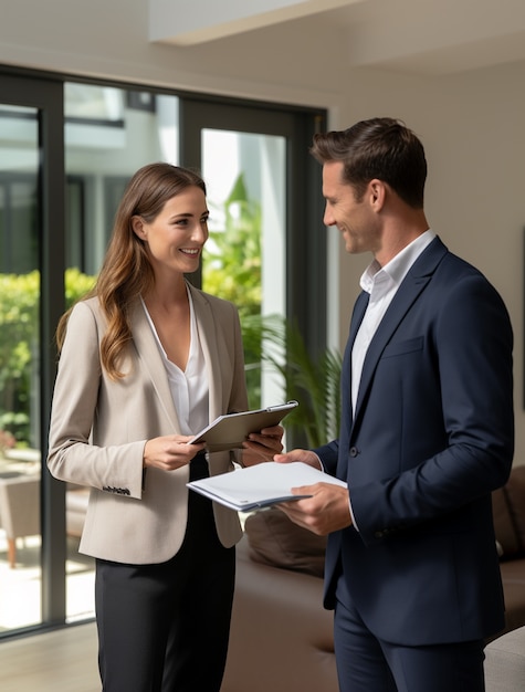 Foto gratuita vista laterale di persone che lavorano come agenti immobiliari