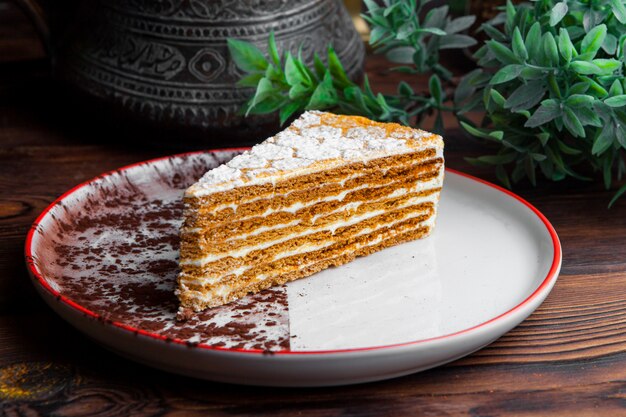 Side view piece of honey cake