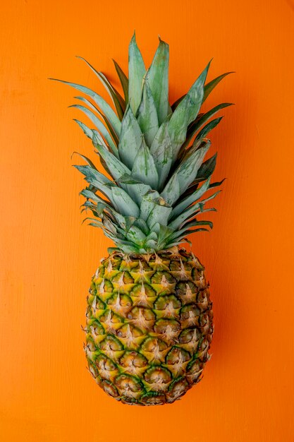 Side view of pineapple on orange surface