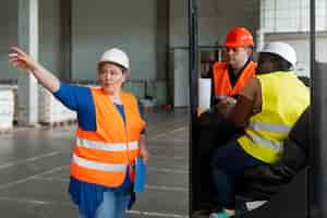 Foto gratuita vista laterale persone di taglia grande che lavorano nel settore edile