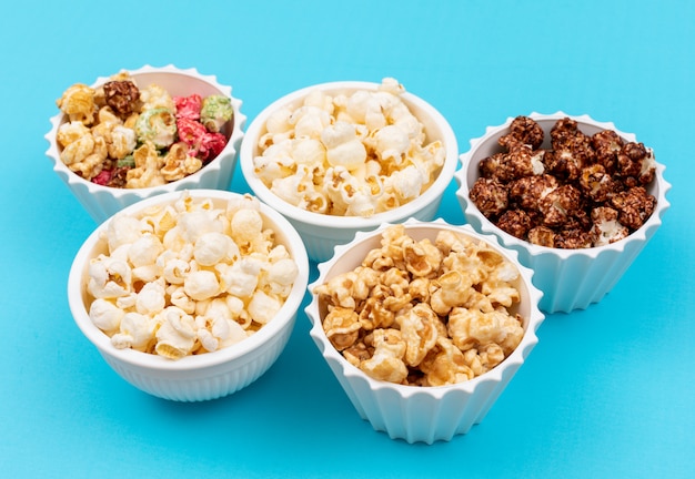 Side view of popcorn in bowls  horizontal