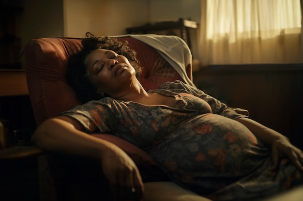 無料写真 室内で眠っている妊娠中の女性のサイドビュー