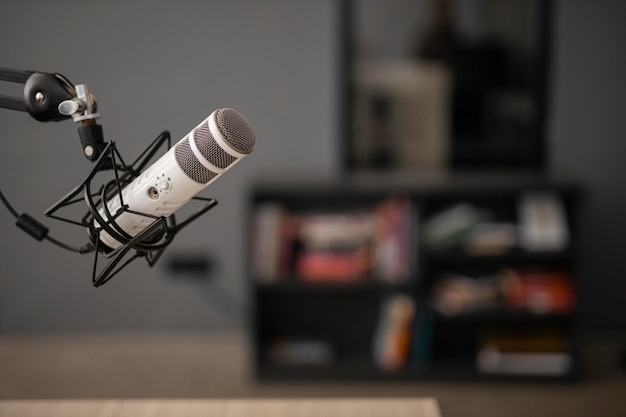 Free photo side view of a radio microphone with copy space