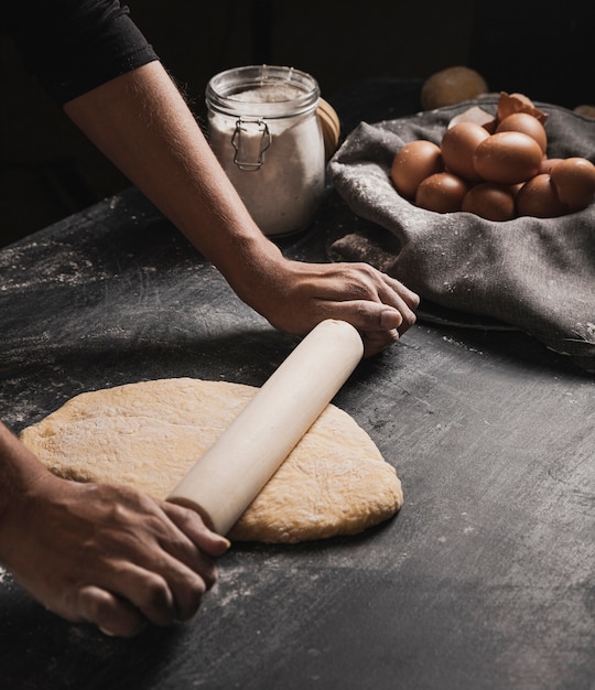 Side view rolling dough composition