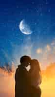 Free photo side view romantic couple astral wallpaper