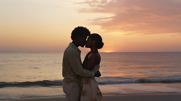 無料写真 側面図のロマンチックなカップルがキス