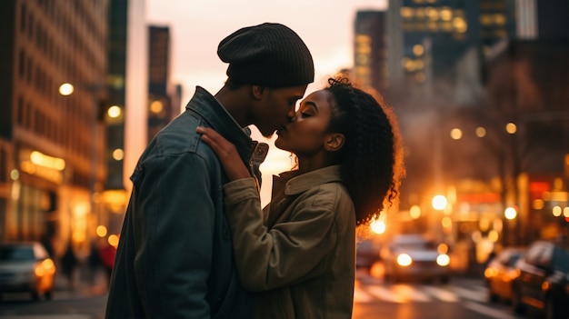 Foto gratuita baciare romantico delle coppie di vista laterale