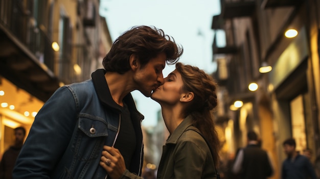 Foto gratuita baciare romantico delle coppie di vista laterale