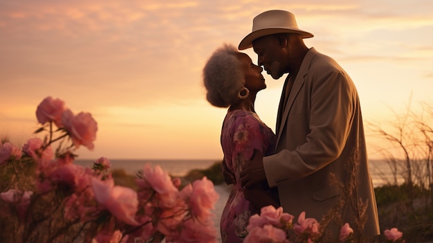 Foto gratuita coppia romantica vista laterale all'aperto