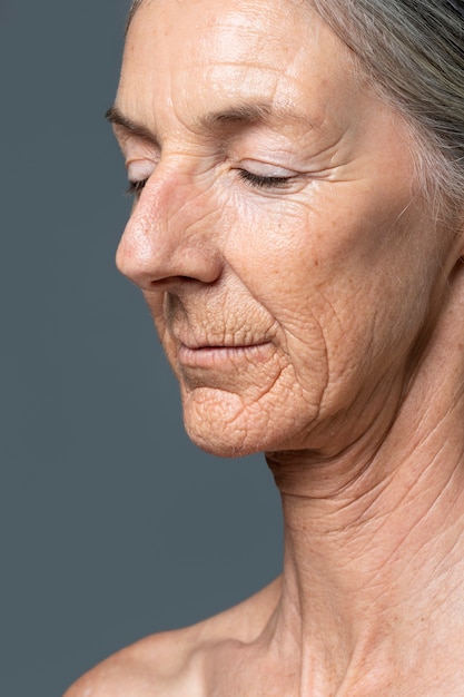 Side view senior woman skin texture