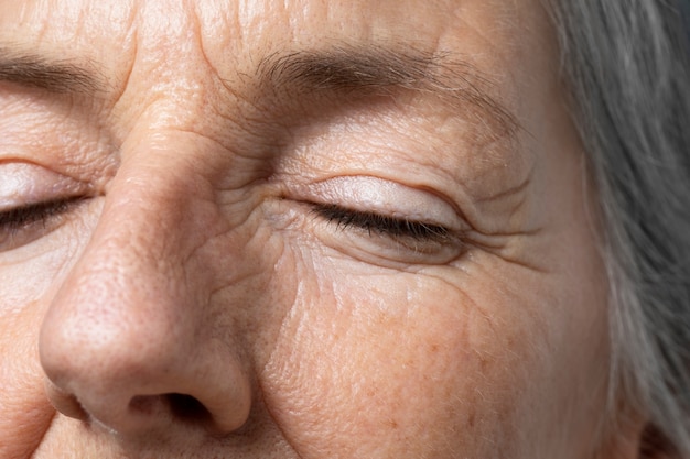 side view senior woman skin texture
