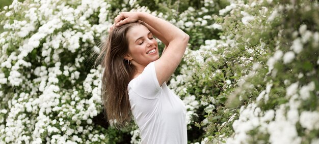 Side view smiley woman