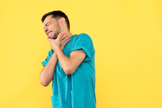 Side view a specialist the doctor tells what to do if you have a sore throat