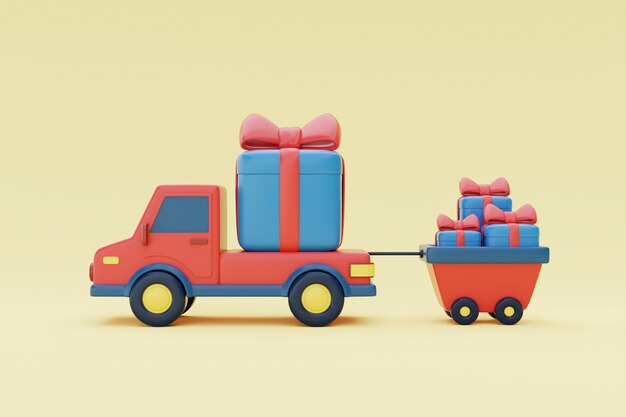 Side view truck delivering christmas presents