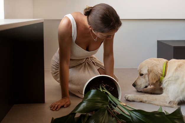 Side view upset woman at home