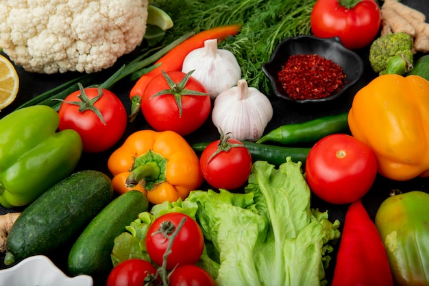 Side view of vegetables with spices