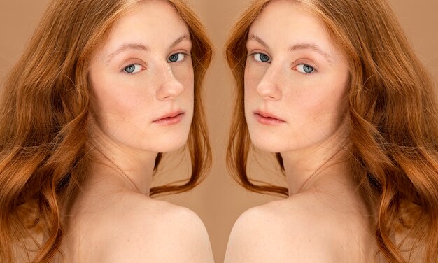 Side view woman before and after rhinoplasty