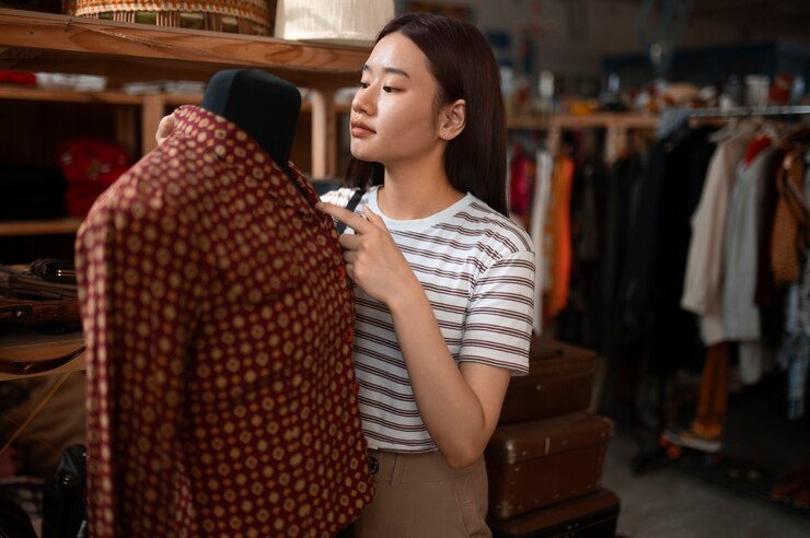 무료 Photo 측면 보기 여성 체크 블레이저