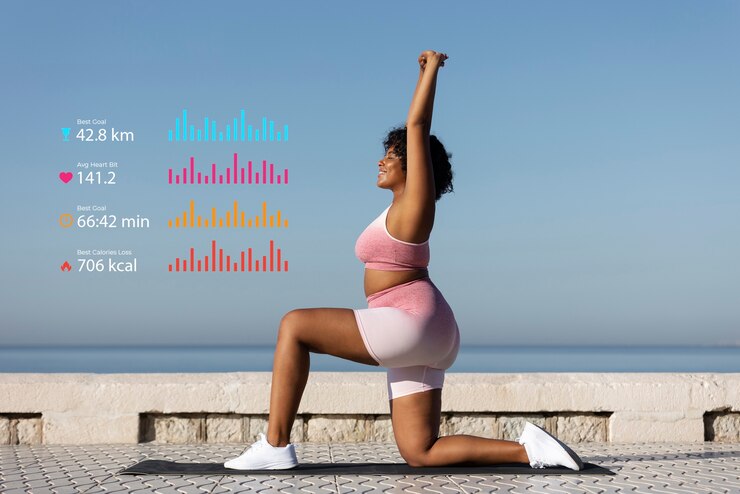 Free Photo side view woman doing sport with stats
