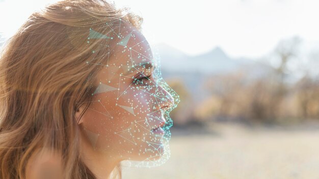 side view woman face scan