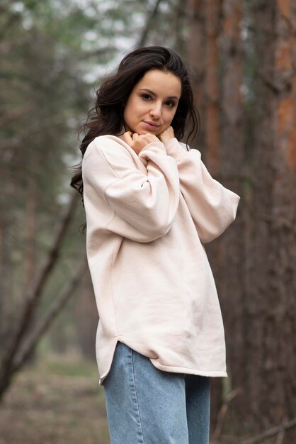 Side view woman in forest