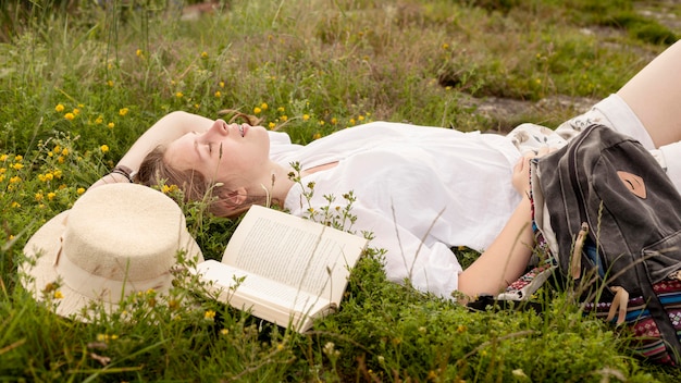 Side view woman on grass