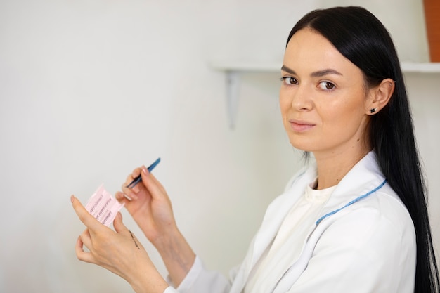 Free photo side view woman holding eyelashes and tweezers