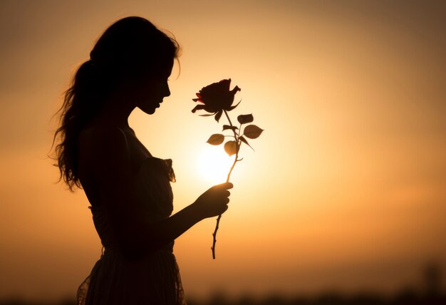 Side view woman holding rose