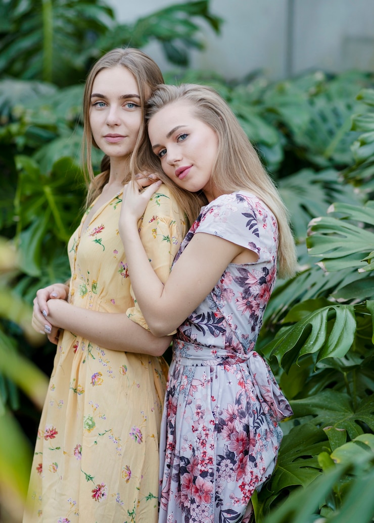 Free Photo side view woman hugging with foliage background