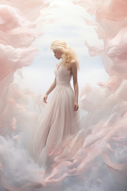 Side view woman posing in ethereal environment