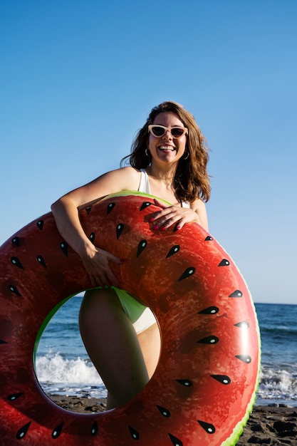 Side view woman posing with lifeline