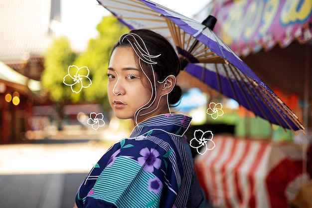 Free photo side view woman posing with umbrella