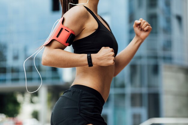 Side view of woman running