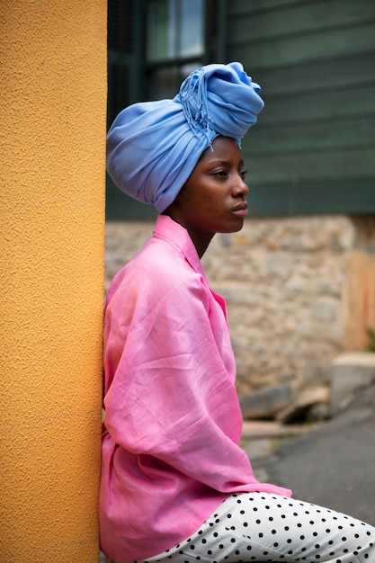 Side view woman wearing hijab