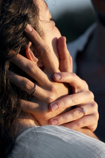 Side view woman wearing ring