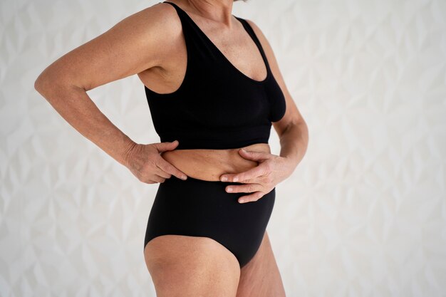 Side view woman wearing underwear