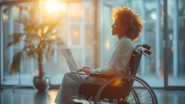 Женщина в инвалидной коляске на работе