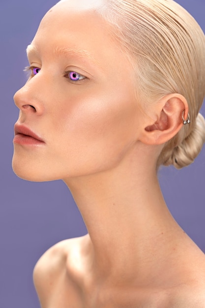 side view woman with colorful eyes