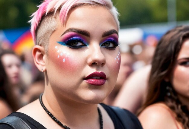 Side view woman with festival look and makeup