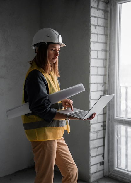 Side view woman working as engineer