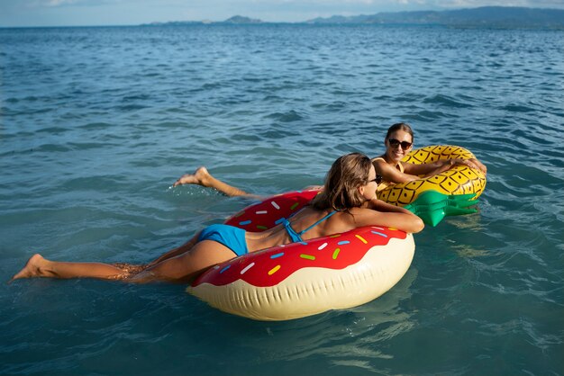 Side view women with floaters