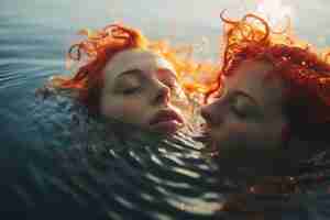 Free photo side view young women swimming