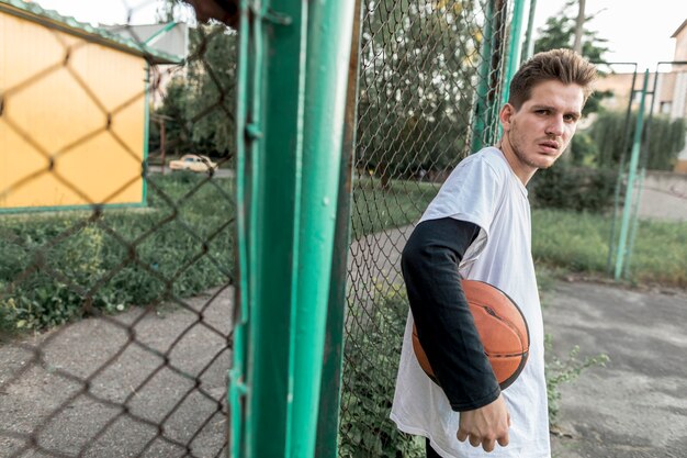 Sideways man with a basketball