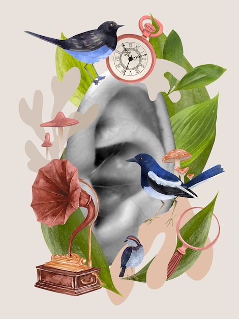 Sight sense and birds collage