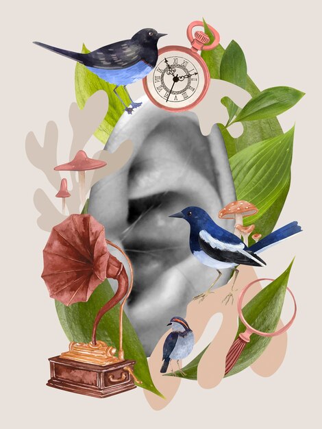 Sight sense and birds collage