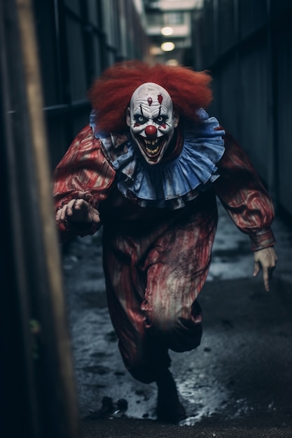 Sight of terrifying clown running