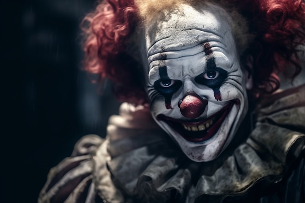 Вид ужасающего клоуна с пугающим макияжем